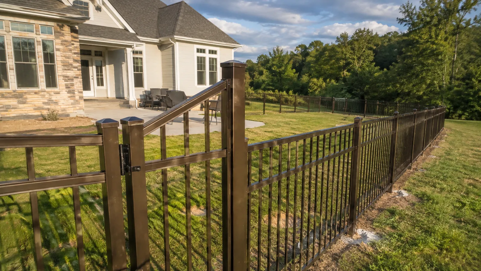 Black aluminum fencing along a front yard in London, KY
