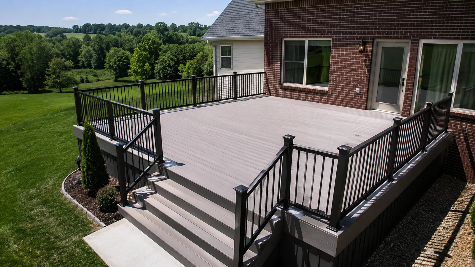 Composite deck with black aluminum railing in Laurel County, KY